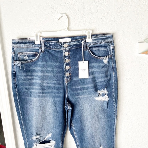 Vervet Blue Jeans Women's 22 Haylie High Rise Skinny Button Fly Distressed NWT - Picture 3 of 10